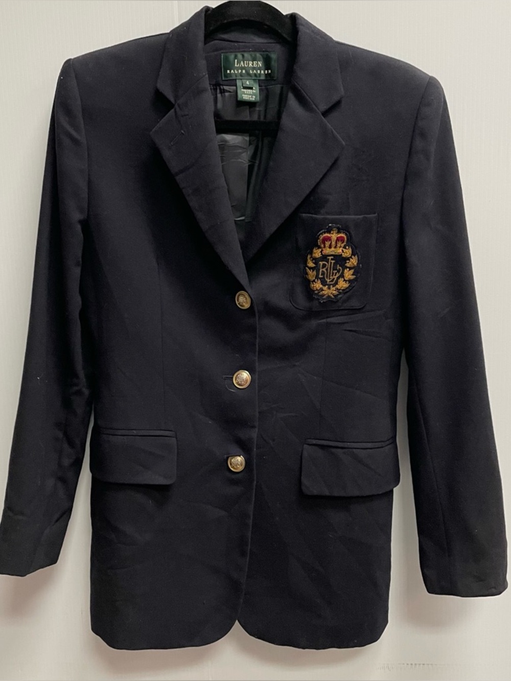 VINTAGE LAUREN RALPH LAUREN PREPPY 100% WOOL BLAZER SZ 4